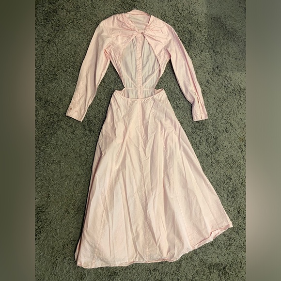Nina Ricci Open Back Cotton Silk Blend Poplin Midi Shirt Dress In Pink 36 $1,790 - Picture 13 of 16